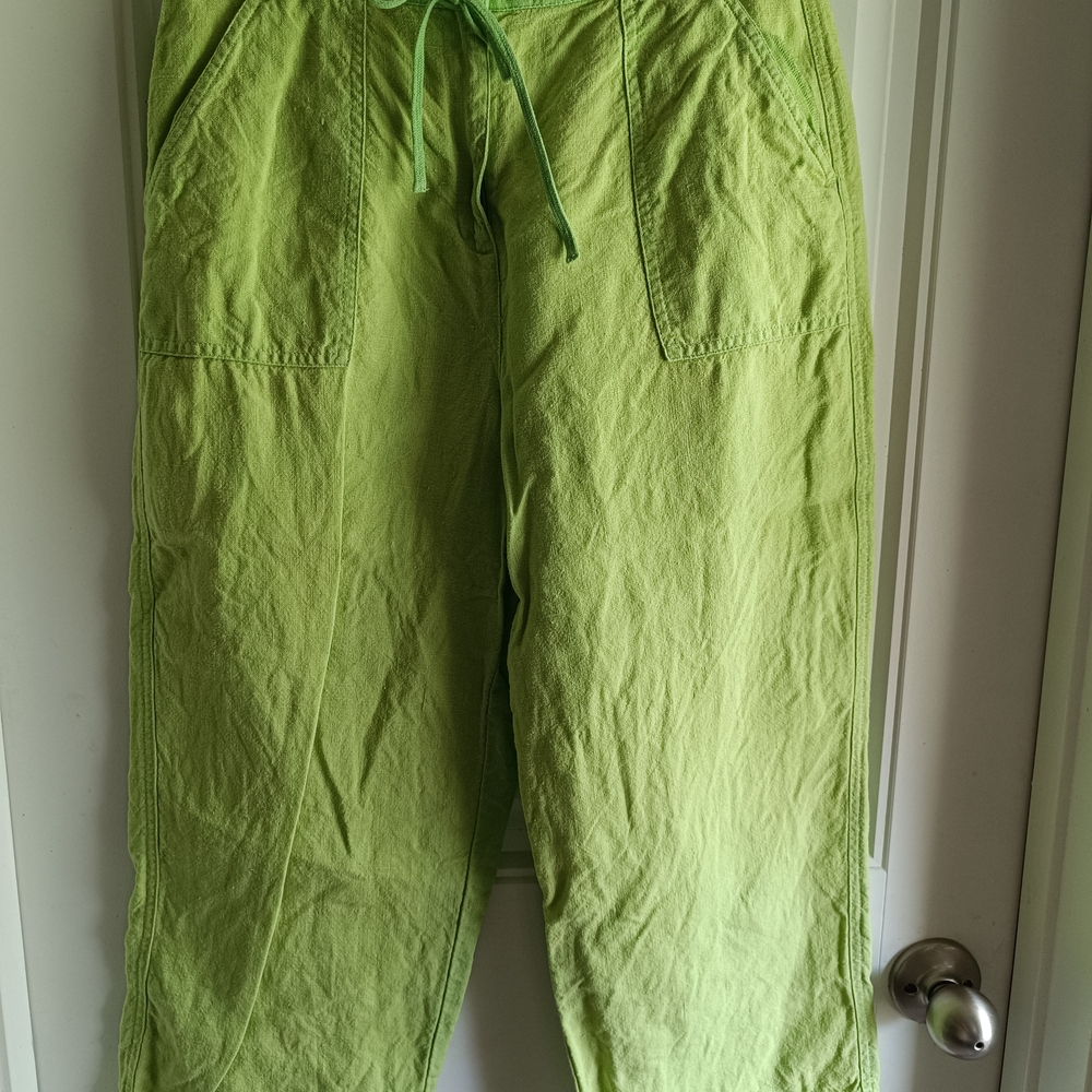 Women’s Capris Pants Lime Green Sz 8 Petite Linen Travel Beach Casual Festival